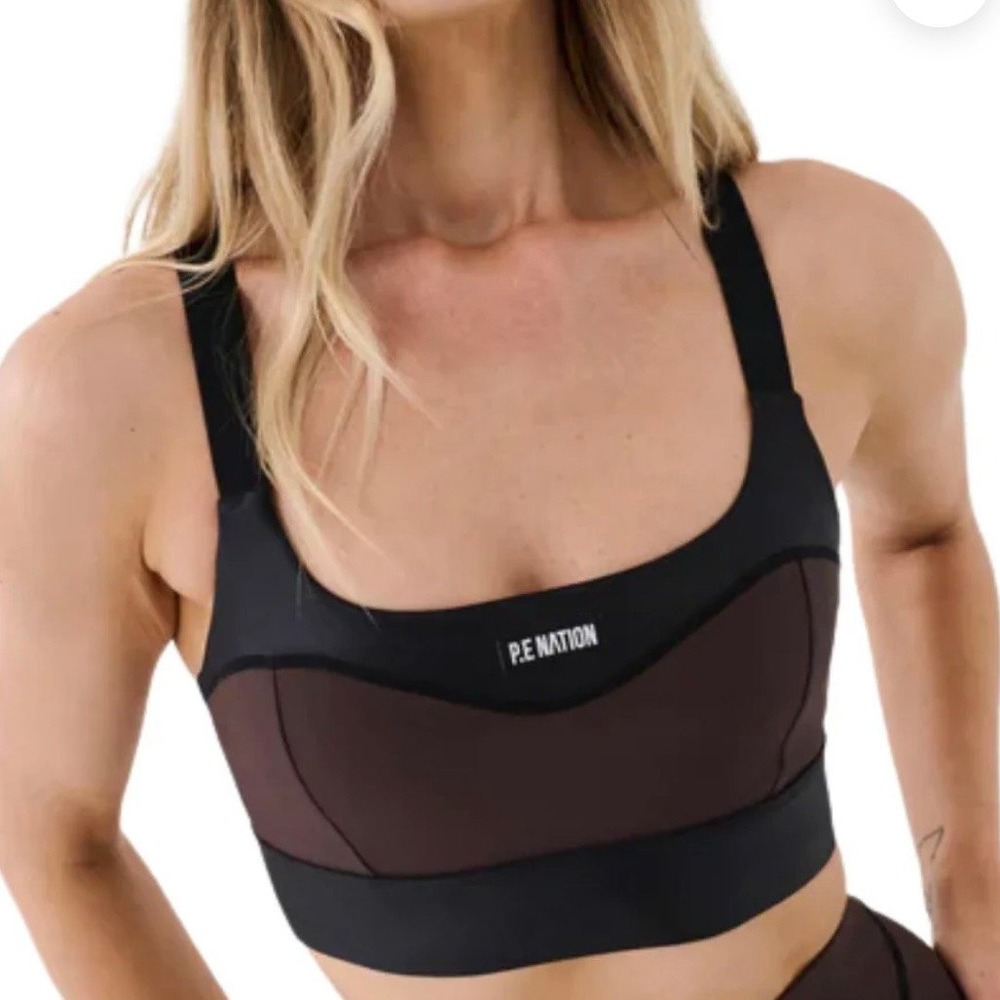 P.E Nation Mastery Sports Bra Mesh Racerback Coffee Bean Brown Women Size S
